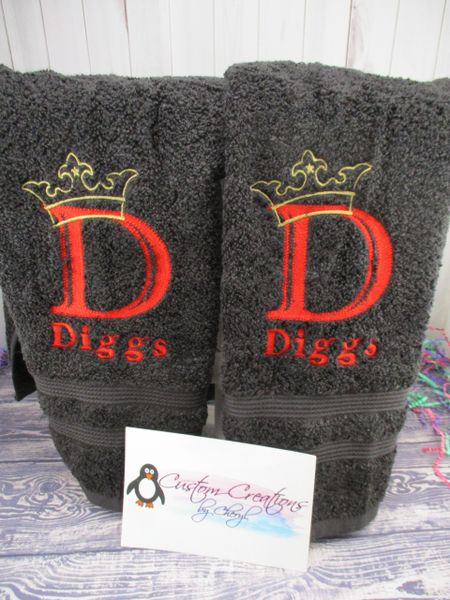 Monogram Engraved Crown Letter Kitchen Towels Hand Towels 2 piece set
