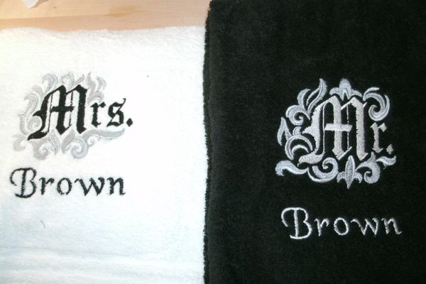 Mr & Mrs Damask Personalized Bath Towels Wedding or Anniversary