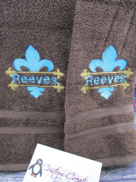 Monogram Fleur Split Kitchen Towels Hand Towels 2 piece set