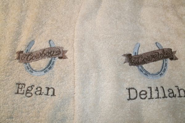 Cowboy & Cowgirl Horseshoe Personalized His & Hers Bath Towels Wedding or Anniversary