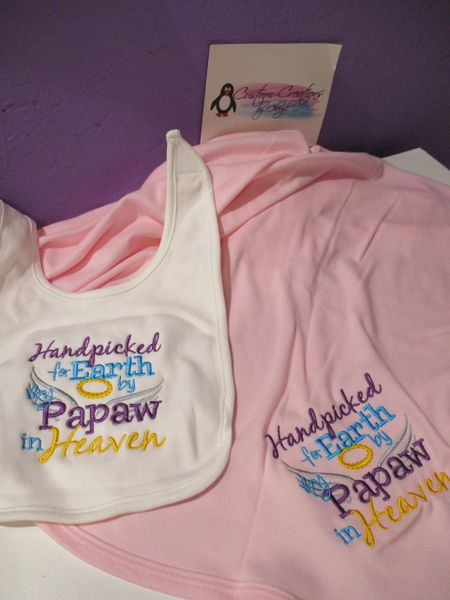 Handpicked for Earth by my Papaw in Heaven Memorial Bib & Blanket Gift Set