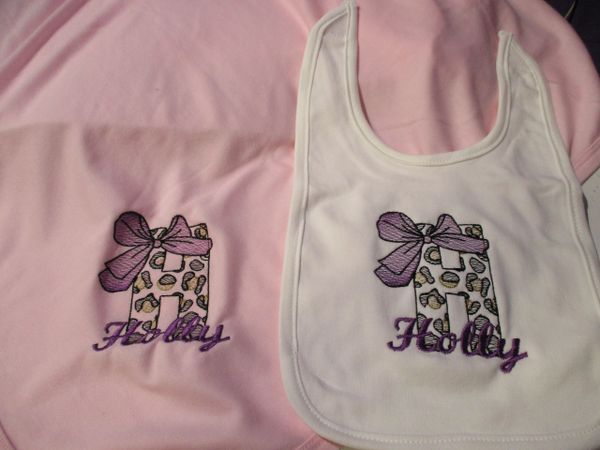 Monogram Cheetah Bow Letter Sketch Personalized Girl Baby Blanket & Bib Combo Set