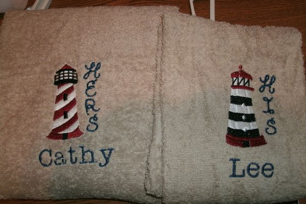 His & Hers Lighthouse Personalized Bath Towels Wedding or Anniversary