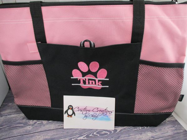 Split Paw Print Dog Mom Personalized Pet Tote Bag