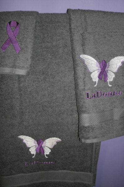 Lupus Purple Butterfly Ribbon Personalized 3 PieceTowel Set Pancreatic Cancer Awareness Ribbon