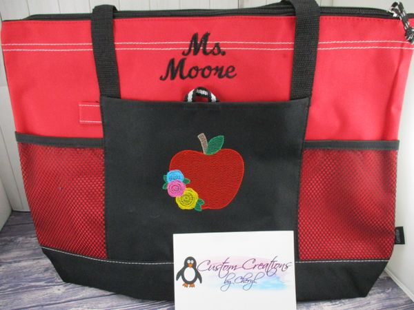 Apple with flowers sketch Teachers Personalized Tote Bag