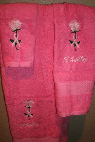 Cancer Ribbon Rose Personalized 3 Piece Towel Set