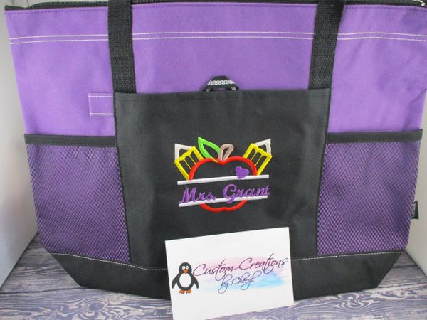 Teachers Split Apple Personalized Tote Bag Great Teacher Gift