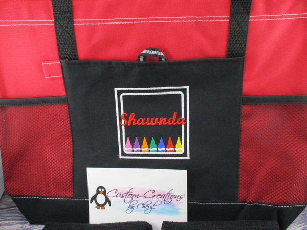 Teachers Crayon Frame Personalized Tote Bag Great Teacher Gift