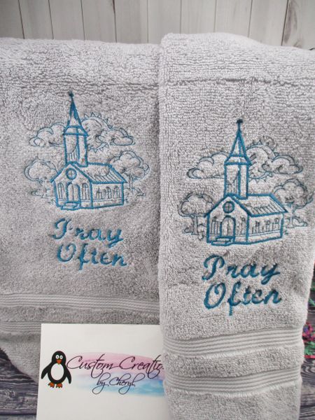 Monogram Church Sketch Kitchen Towels Hand Towels 2 piece set