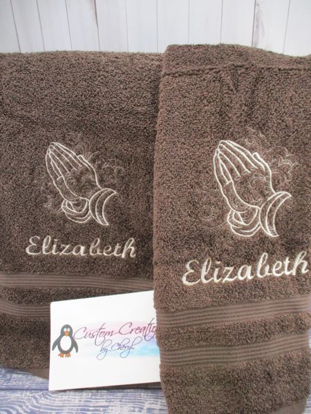 Monogram Praying Hands Sketch Kitchen Towels Hand Towels 2 piece set