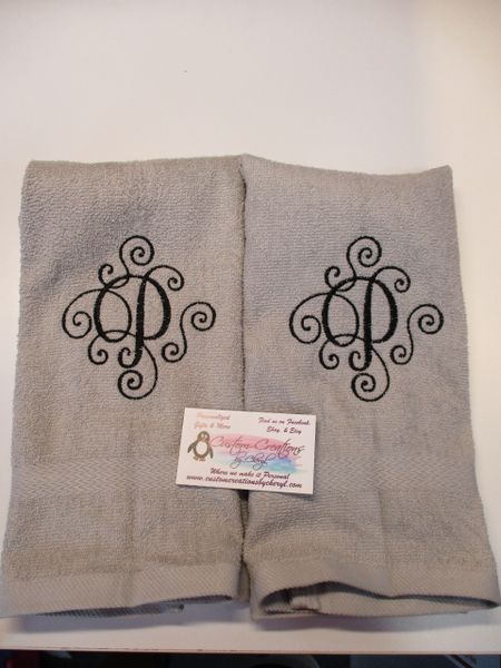 Monogram Scrol Personalized Kitchen Towels Hand Towel 2 piece Set