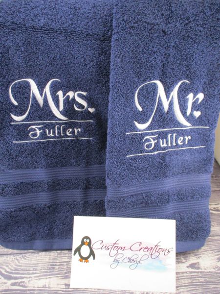 Monogram Mr & Mrs Heart Split Kitchen Towels Hand Towels 2 piece set