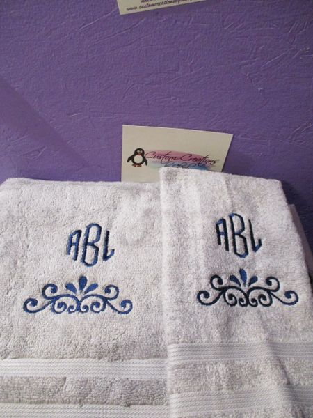 Monogram Florish Frame Kitchen Towels Hand Towels 2 piece set