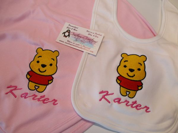 Baby Pooh Personalized Girl Baby Blanket & Bib Combo Set