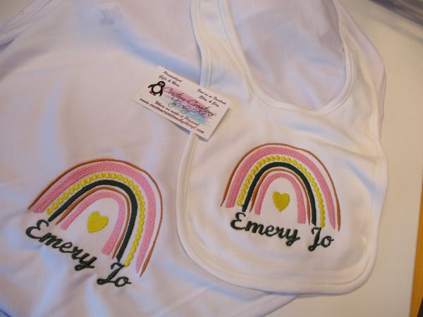 Boho Rainbow Heart Personalized Girl Baby Blanket & Bib Combo Set