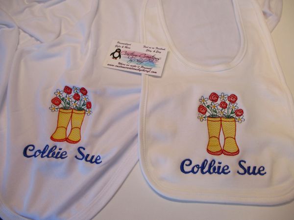 Rainboots with flowers sketch Personalized Girl Baby Blanket & Bib Combo Set