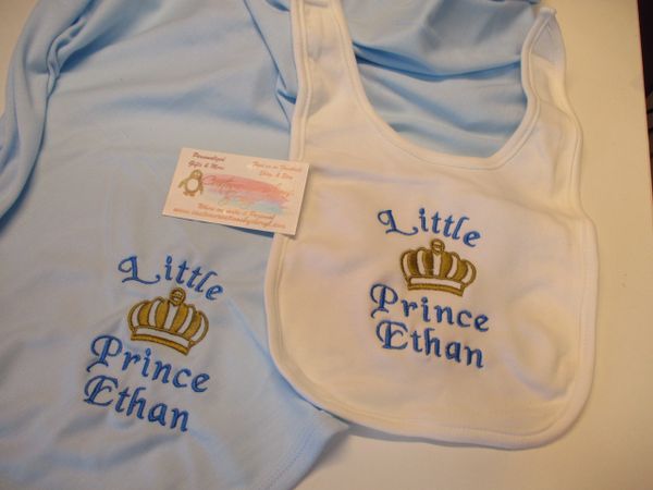 Little Prince Crown Personalized Girl Baby Blanket & Bib Combo Set