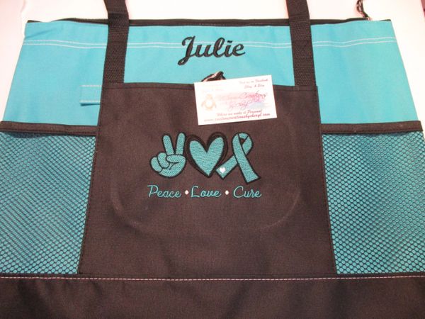 Peace Love Cure Ribbon Personalized Awareness Cancer Ribbon Tote Bag