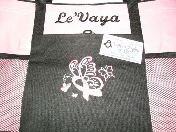 Butterfly Ribbon Personalized Awareness Cancer Ribbon Tote Bag