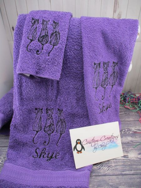 Cat Trio Sketch Personalized 3 piece Towel Set