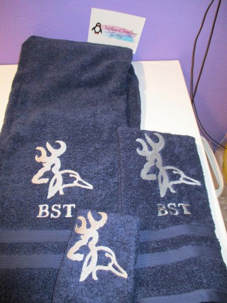Buck Deer & Duck Head Sketch Personalized 3 piece Towel Set