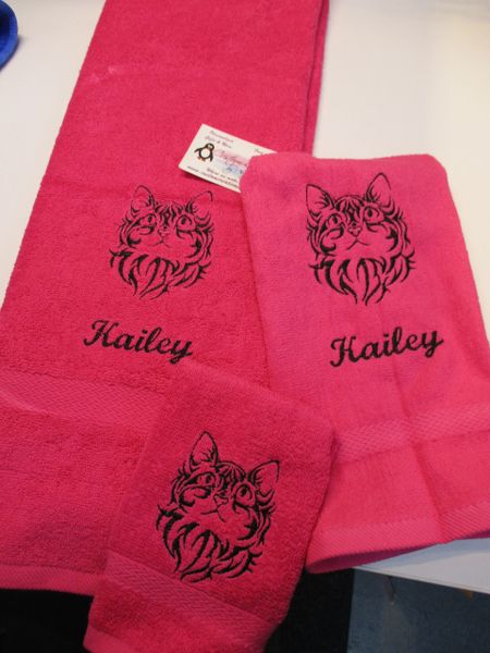 Cat Tribal Face Sketch Personalized 3 piece Towel Set