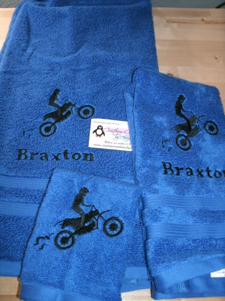 Personalized Dirt bike Motocross Silhouette rider Personalized 3 piece Towel Set Motorsports