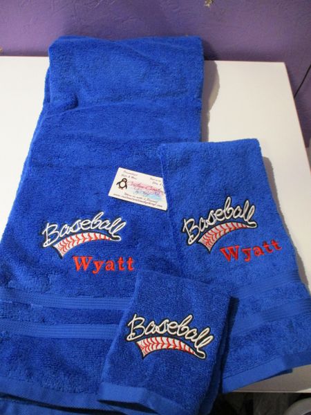 Baseball Word Stitches Personalized 3 Piece Sports Towel Set