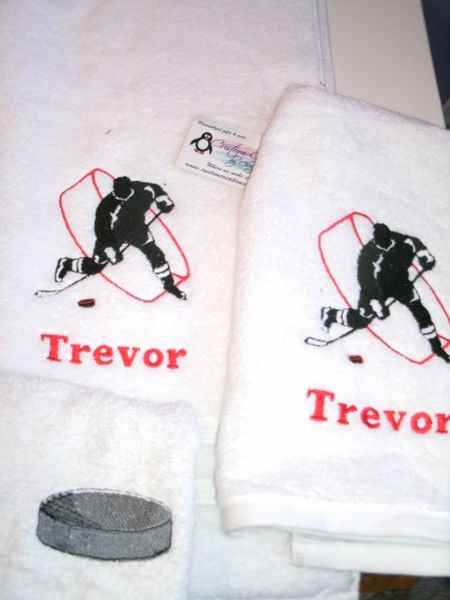 Hockey Player Personalized 3 Piece Sports Towel Set