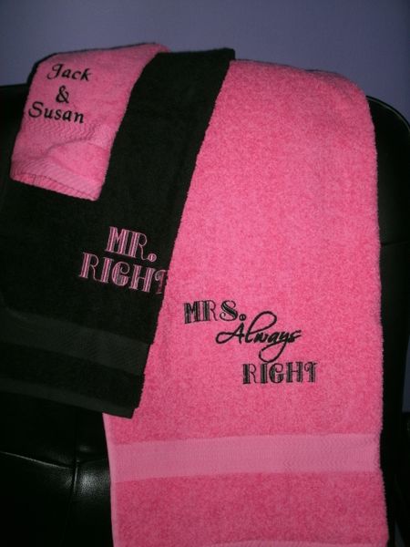 Mr Right & Mrs Always Right Personalized Towel Set Wedding or Anniversary