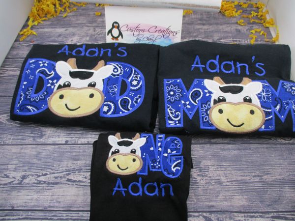 Cow Farm One Birthday Set Mom, Dad & Birthday Child Personalized Birthday Couples Shirts