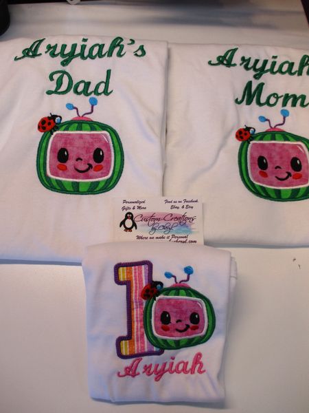 Melon Birthday Set Mom, Dad & Birthday Child Personalized Birthday Couples Shirts