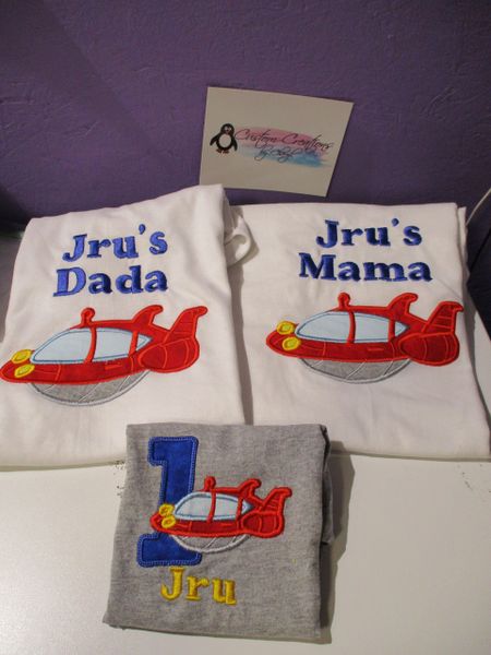 Rocket ship Birthday Set Mom, Dad & Birthday Child Personalized Birthday Couples Shirts