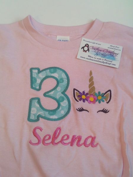 Unicorn Flower Trio Birthday Number Personalized Birthday Shirt