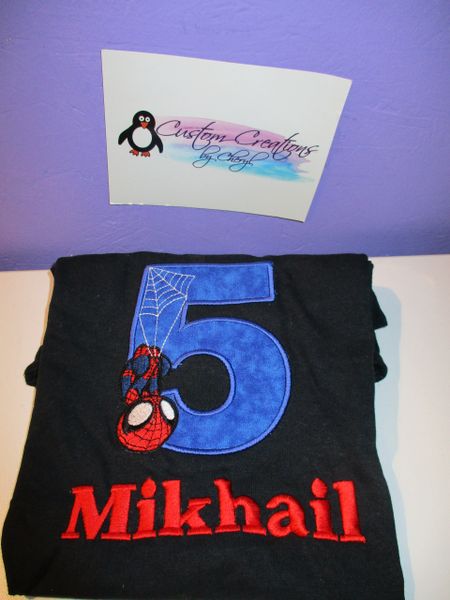 Spiderman Hanging Personalized Birthday Shirt Superhero Birthday shirt