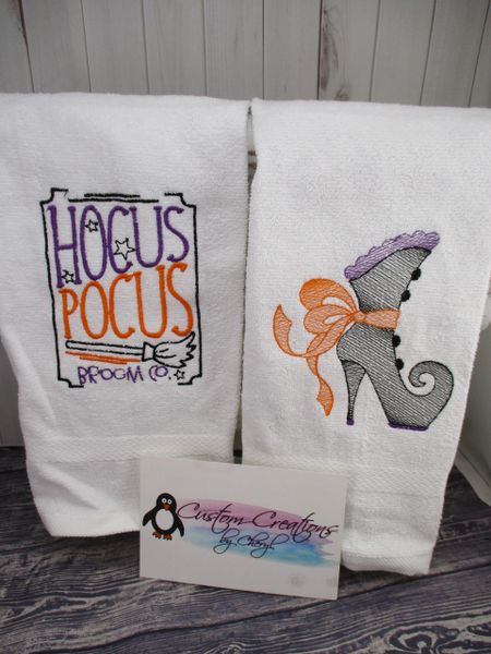 Halloween Witches Boot & Hocus Pocus Sign Sketch Personalized Kitchen Towels Hand Towels 2 piece set
