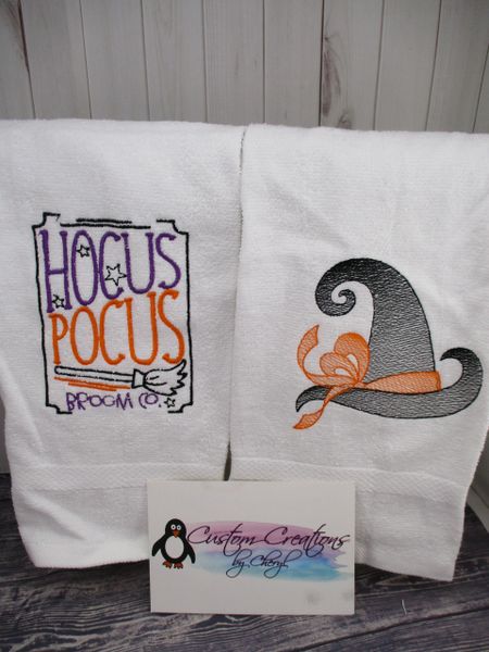 Halloween Witches Hat & Hocus Pocus Sign Sketch Personalized Kitchen Towels Hand Towels 2 piece set
