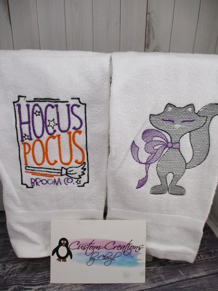 Halloween Witches Black Cat & Hocus Pocus Sign Sketch Personalized Kitchen Towels Hand Towels 2 piece set