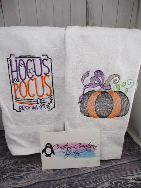 Halloween Witches Pumpkin & Hocus Pocus Sign Sketch Personalized Kitchen Towels Hand Towels 2 piece set