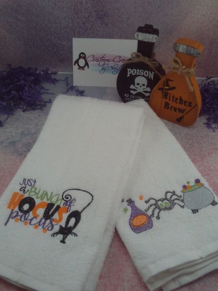 Buch of Hocus Pocus Cat & Witch Brew Trio Personalized Kitchen Towels Hand Towels 2 piece set