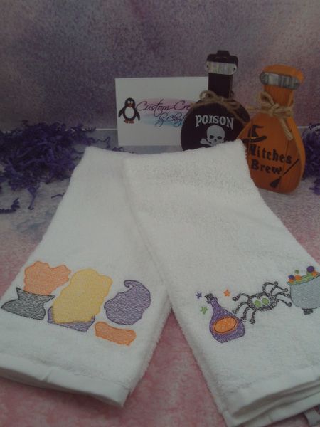 Hocus Pocus Witch Trio Backs & Witch Brew Trio Personalized Kitchen Towels Hand Towels 2 piece set