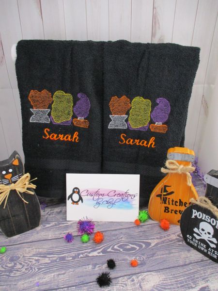 Hocus Pocus Witch Trio Backs Sketch Personalized Kitchen Towels Hand Towels 2 piece set