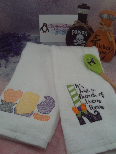 Hocus Pocus Witch Trio Backs & Witches boot Personalized Kitchen Towels Hand Towels 2 piece set