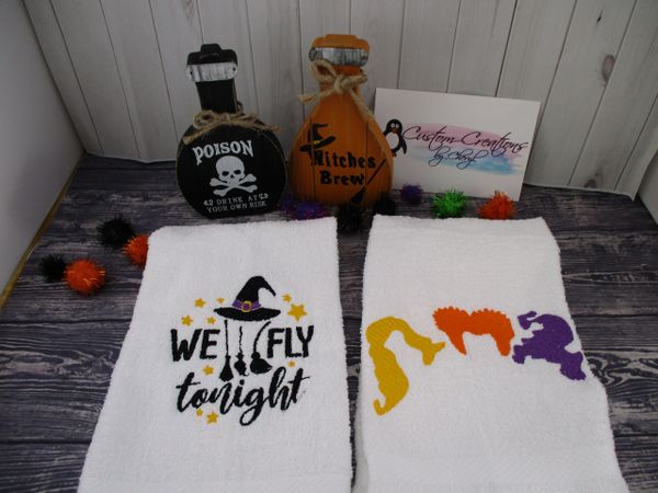 Hocus Pocus We Fly Tonight & Witch Trio Personalized Kitchen Towels Hand Towels 2 piece set