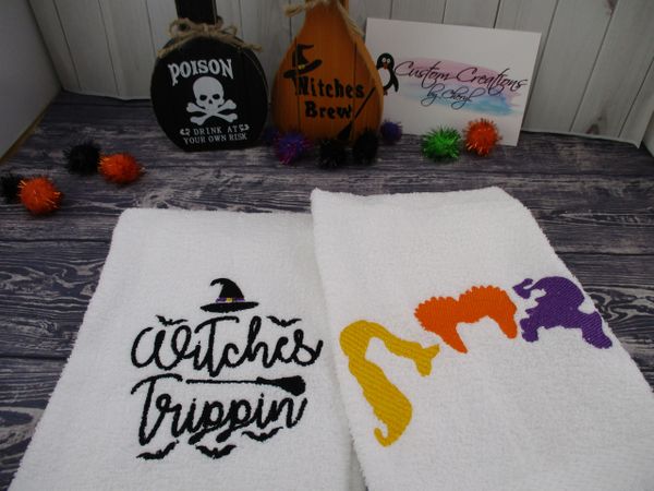 Hocus Pocus Witches Trippin & Witch Trio Personalized Kitchen Towels Hand Towels 2 piece set