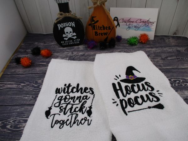 Hocus Pocus Witches gonna stick together Personalized Kitchen Towels Hand Towels 2 piece set