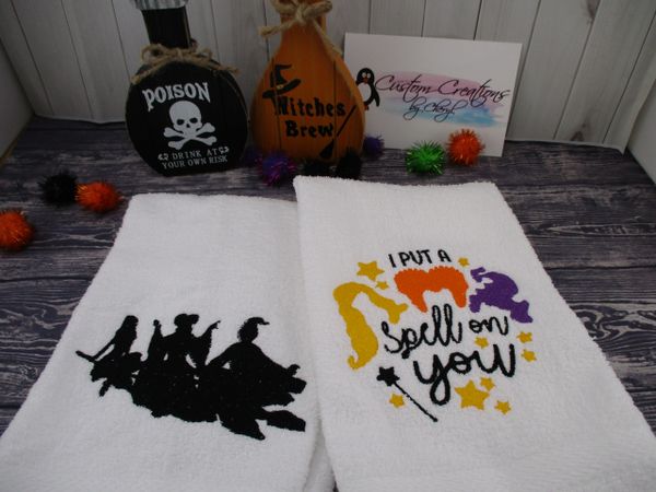 Witch Trio Silhouette & I put a spell on you Personalized Kitchen Towels Hand Towels 2 piece set