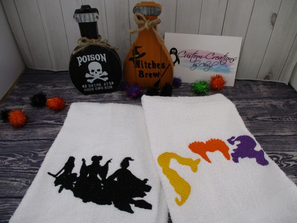 Witch Trio Silhouette & Witches hair Personalized Kitchen Towels Hand Towels 2 piece set