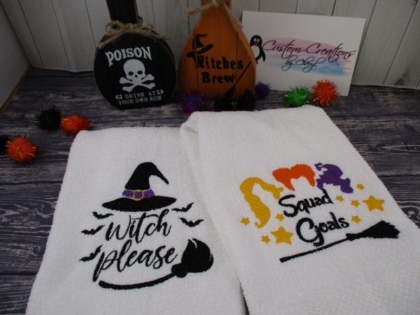 Hocus Pocus Witch Please & Squad Goals Personalized Kitchen Towels Hand Towels 2 piece set